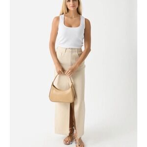Les Coyotes De Paris Cream Denim Pencil Maxi Skirt S Front & Back Slit NEW!